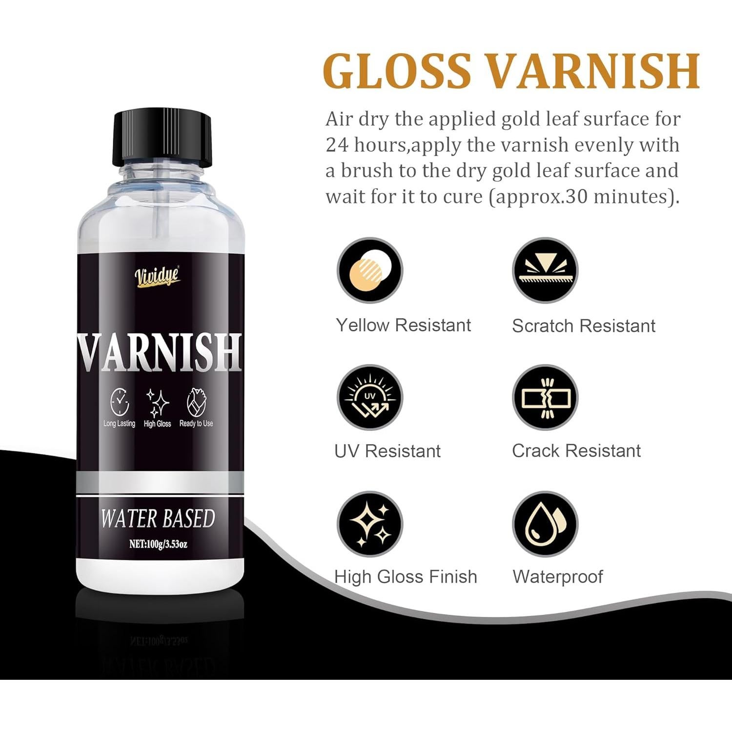 Kit de Pan de Oro Vividye - 100 Hojas, 100ml Pegamento y Barniz