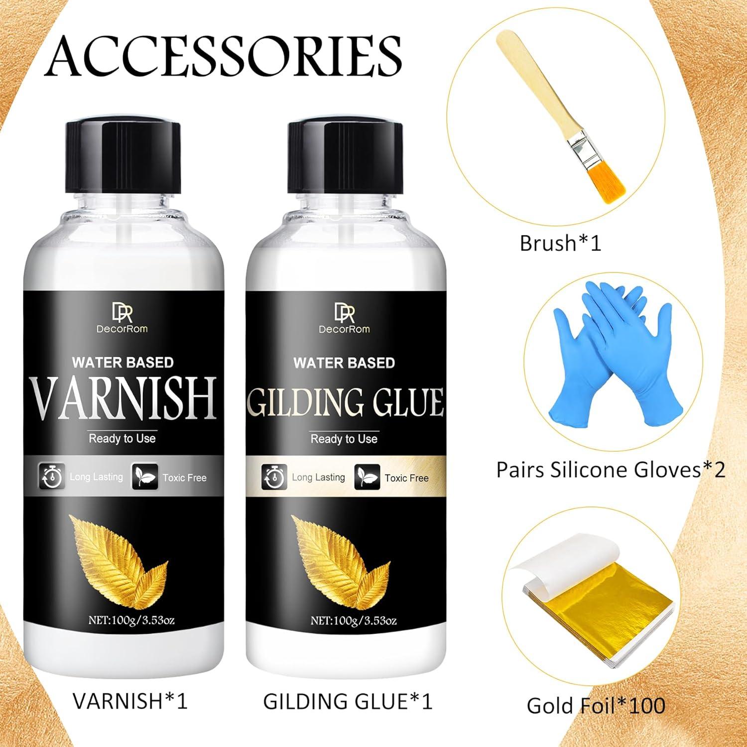 Kit de Adhesivo y Pan de Oro DecorRom - 200g Adhesivo y 100 Hojas