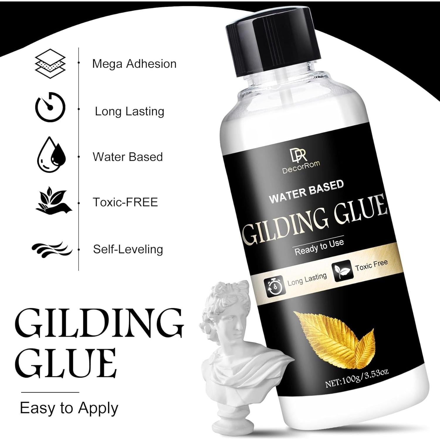 Kit de Adhesivo y Pan de Oro DecorRom - 200g Adhesivo y 100 Hojas