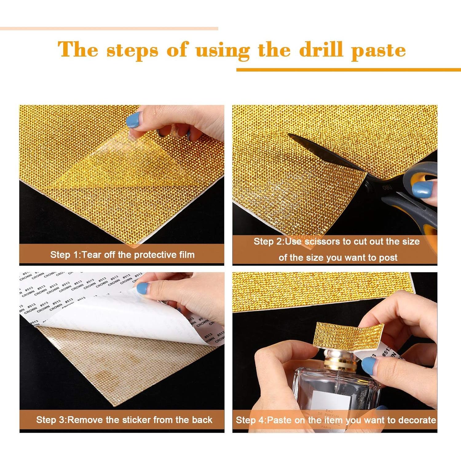 Hoja de Rhinestones Autoadhesivos Outus 12000 Pcs Dorado 24x20 cm