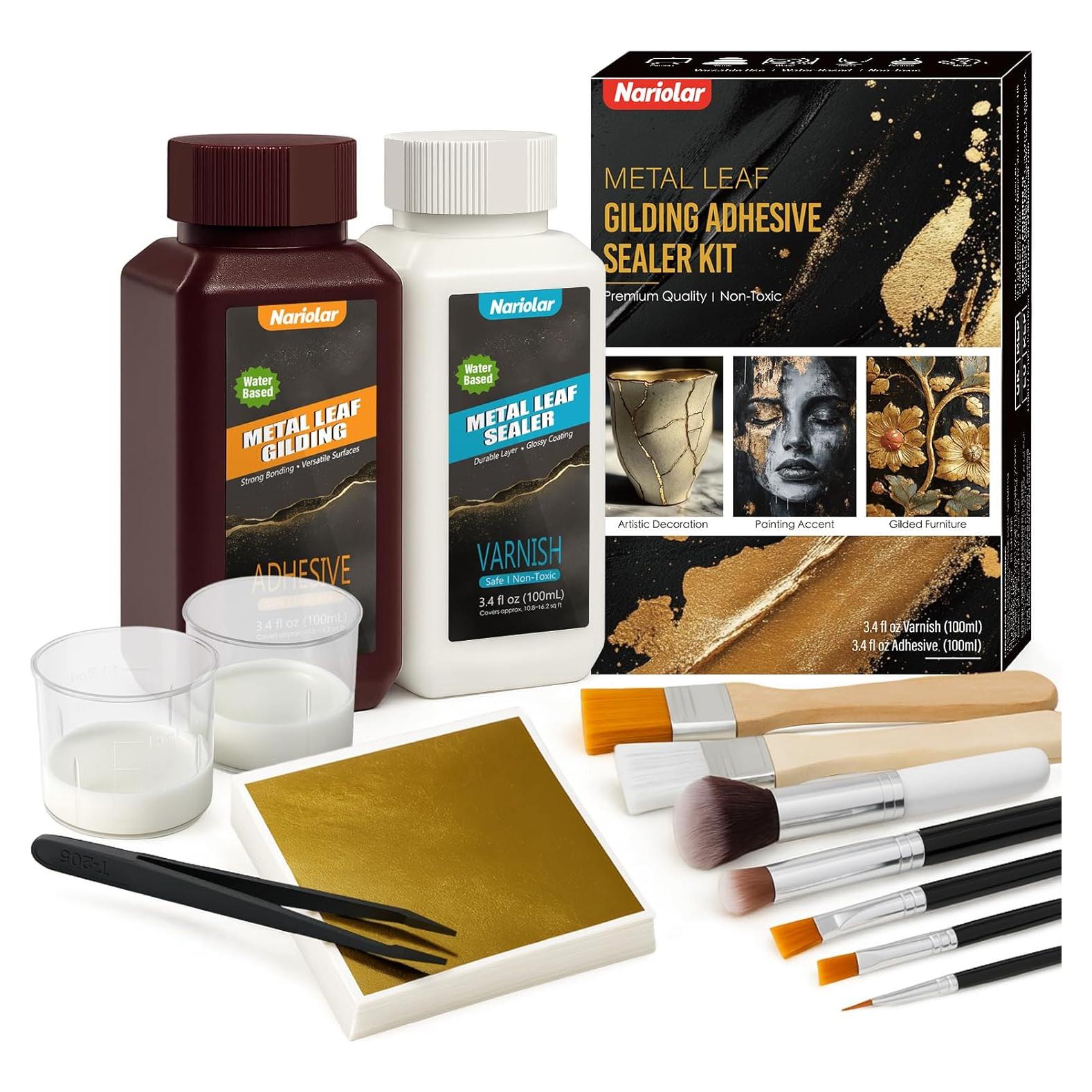 Kit Completo de Adhesivo y Barniz para Hoja de Oro Nariolar - 100 ml