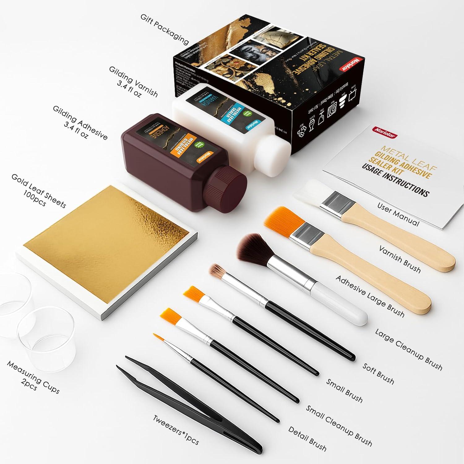 Kit Completo de Adhesivo y Barniz para Hoja de Oro Nariolar - 100 ml