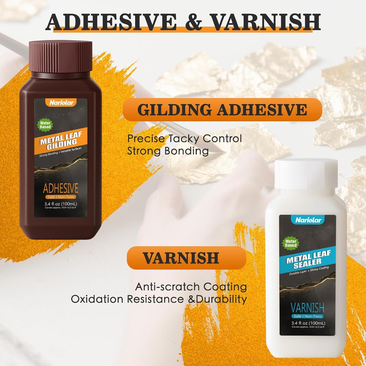 Kit Completo de Adhesivo y Barniz para Hoja de Oro Nariolar - 100 ml