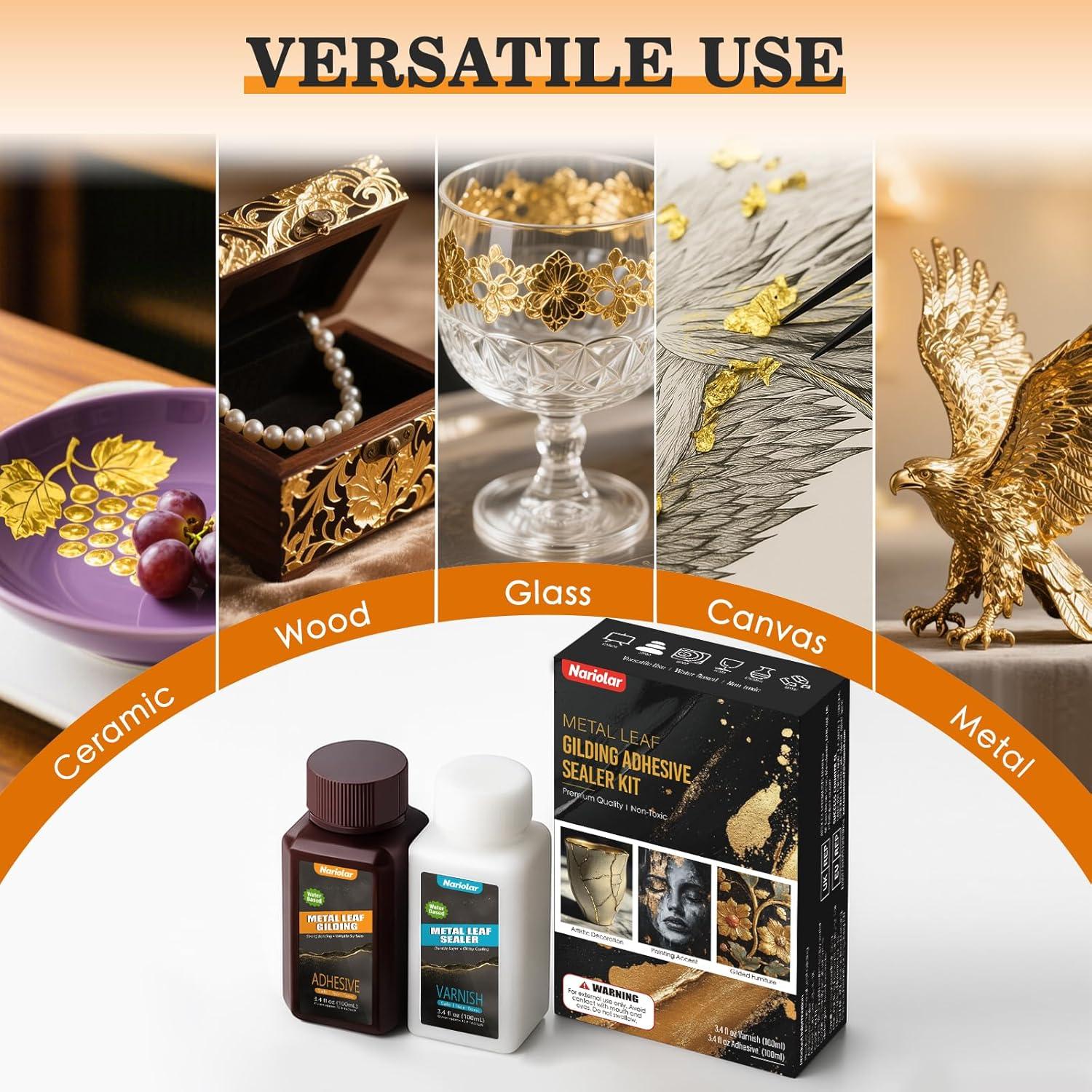 Kit Completo de Adhesivo y Barniz para Hoja de Oro Nariolar - 100 ml