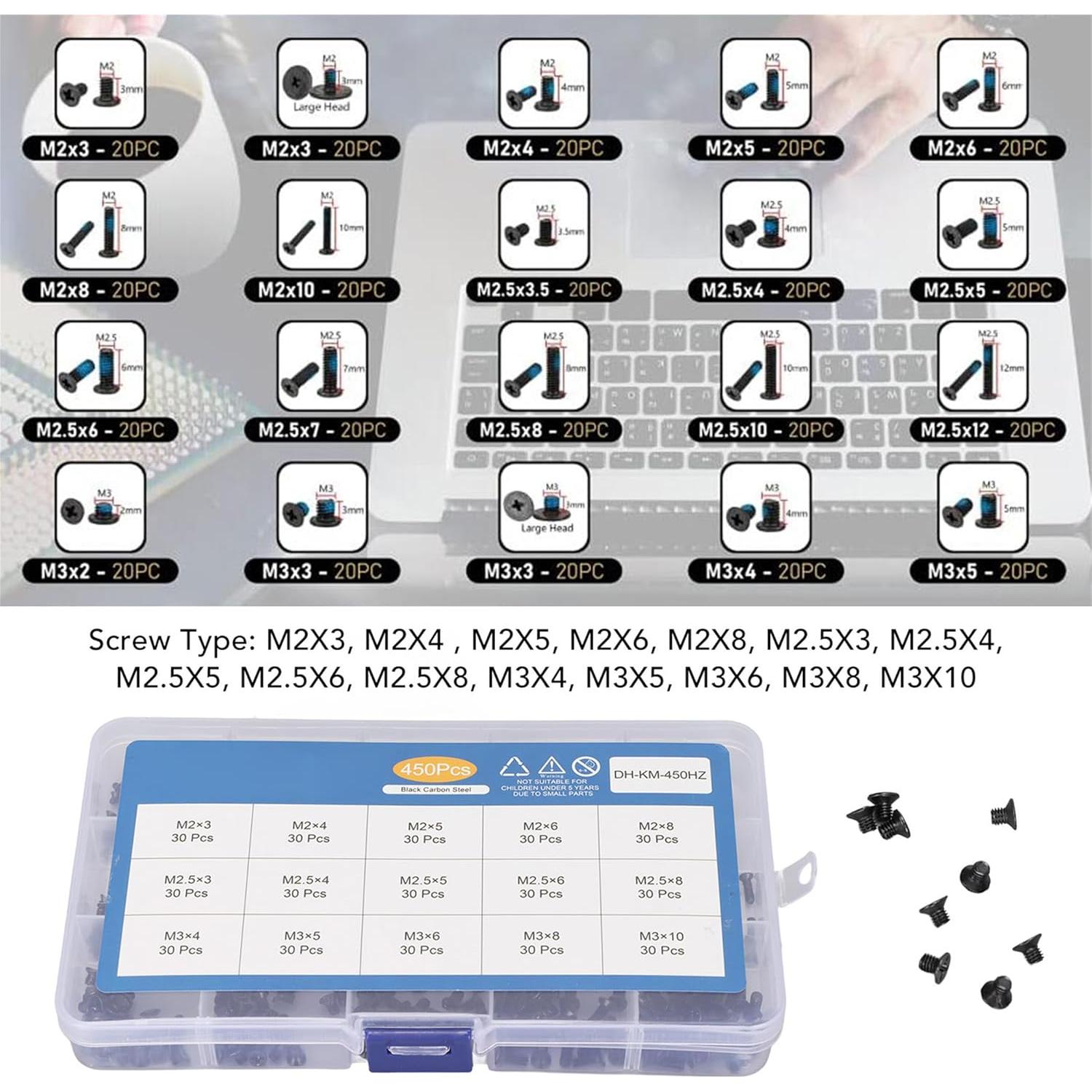 Kit de Tornillos para Laptop NTSDD 450 Pcs M2 M2.5 M3