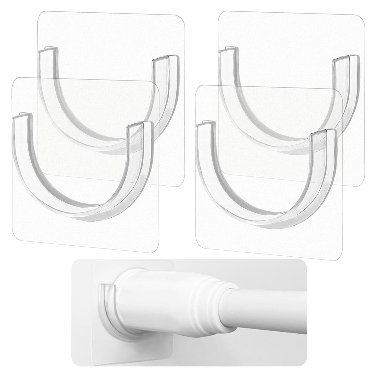 4 Pack Shower Rod Holder with Strong Adhesive, No Drilling Shower Curtain Rod Holder for Wall, Shower Rod Holders for Wall (Rod not Included)
