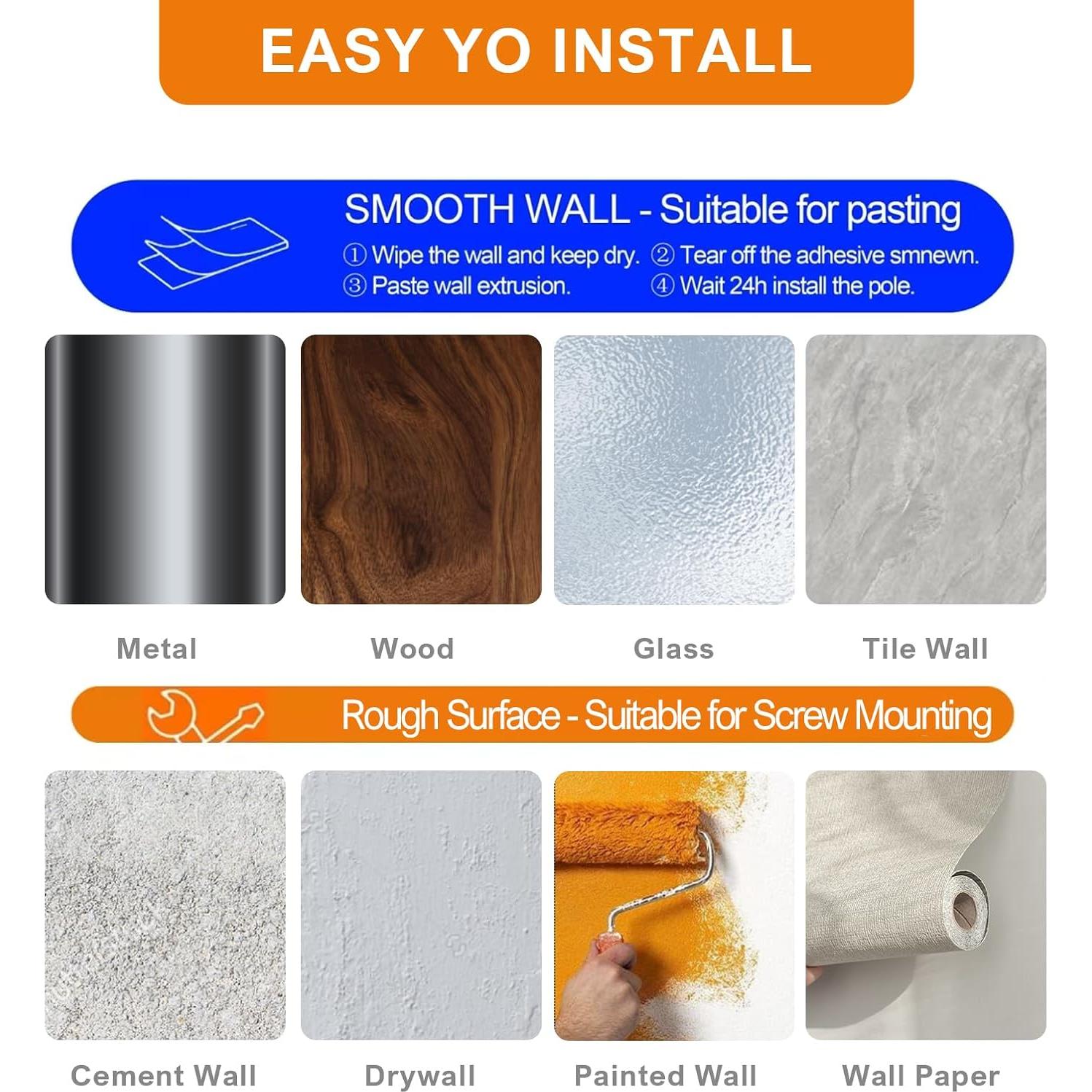 Soporte de Varilla de Cortina Adhesivo Nougte 4PCS Universal