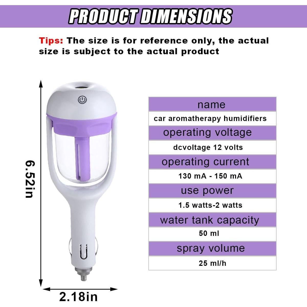 Humidificador de coche DUSCOKE mini portátil 16.54 cm púrpura