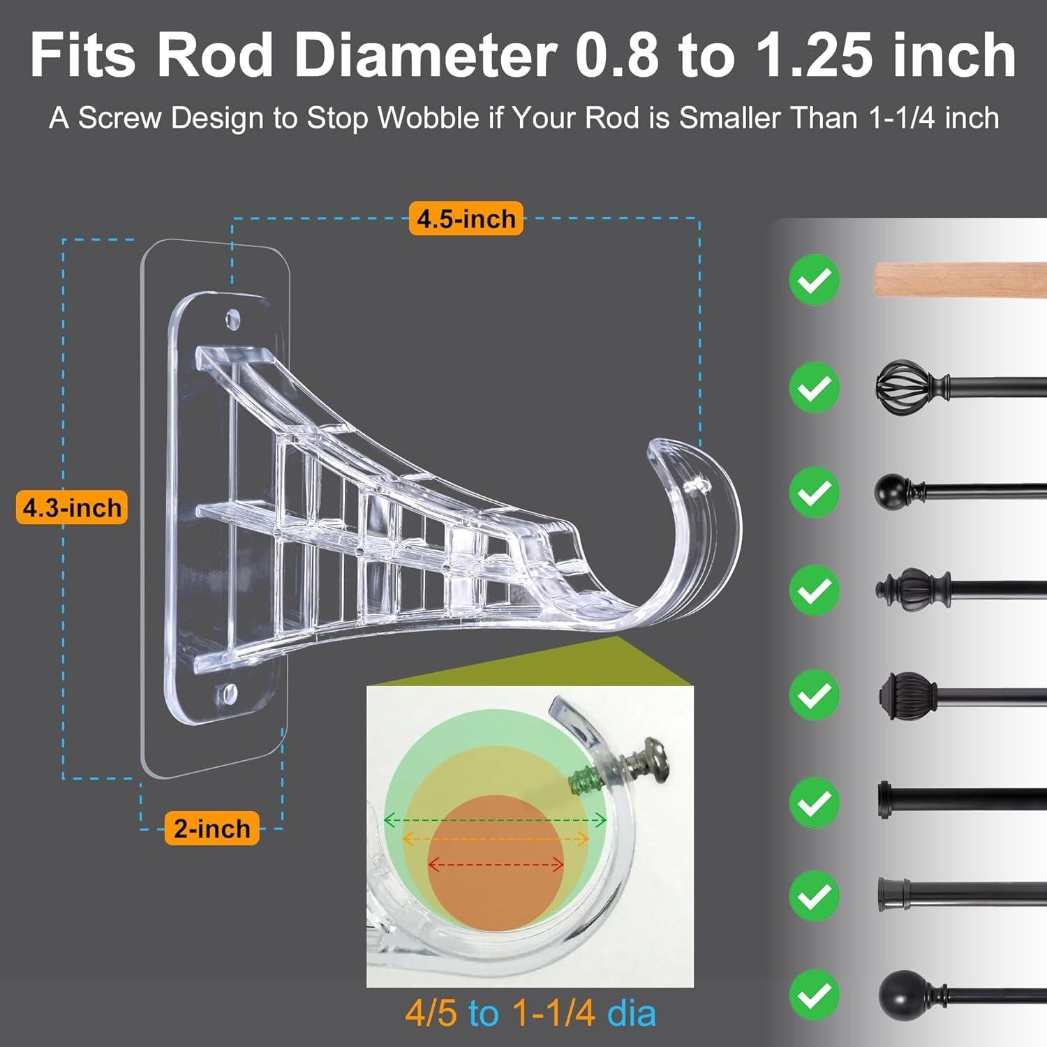 Soportes de Varilla de Cortina Adhesivos Audend - Paquete de 4