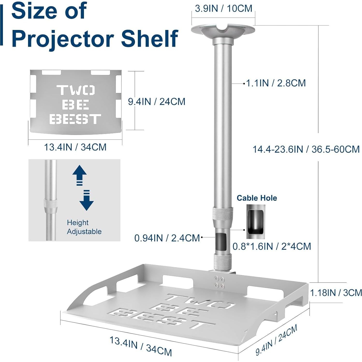 Soporte de Techo para Proyector 2-Be-Best Ajustable Plata