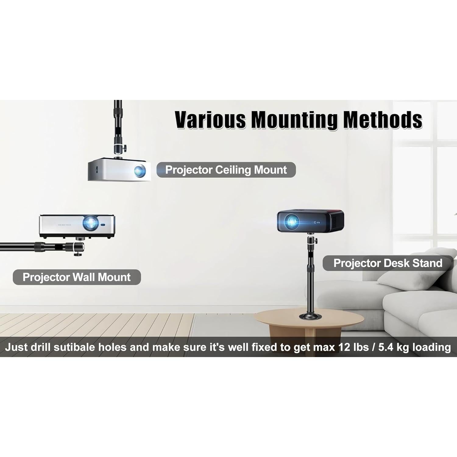 Soporte de Proyector 2-Be-Best Ajustable 360° Negro 41-65cm