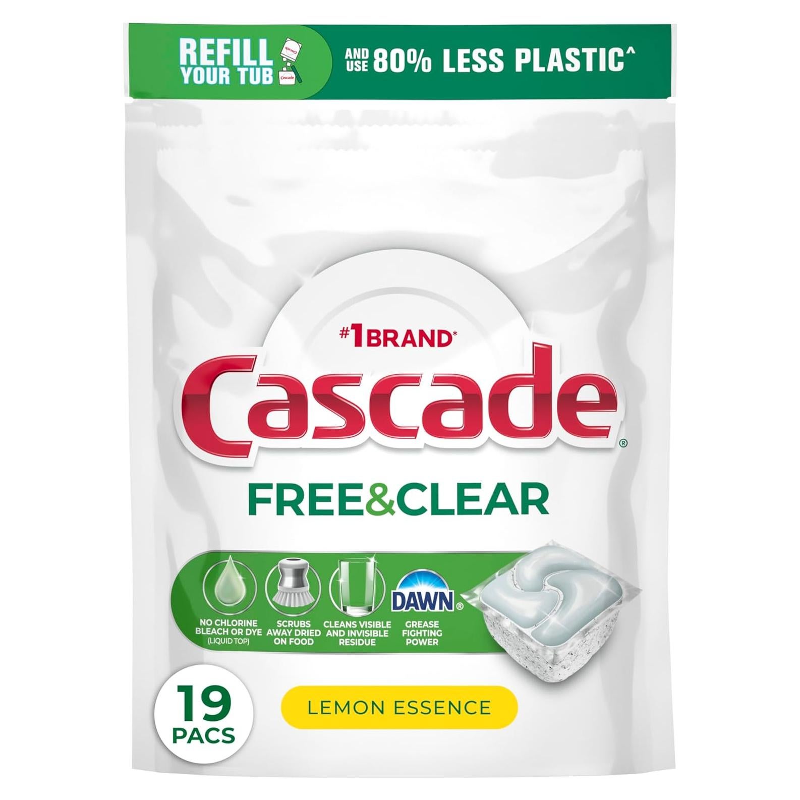 Cápsulas detergente para lavavajillas Cascade Free & Clear 19u
