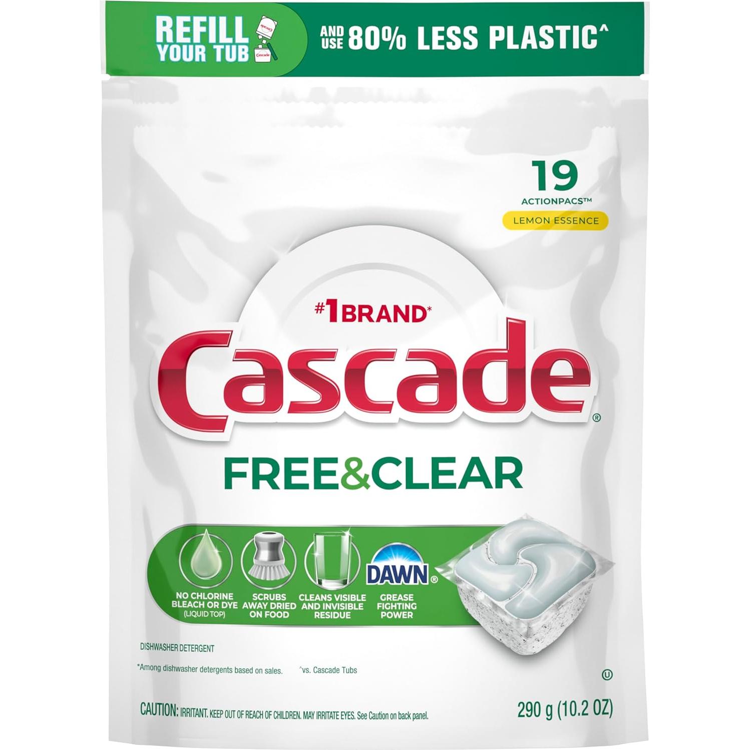 Cápsulas detergente para lavavajillas Cascade Free & Clear 19u