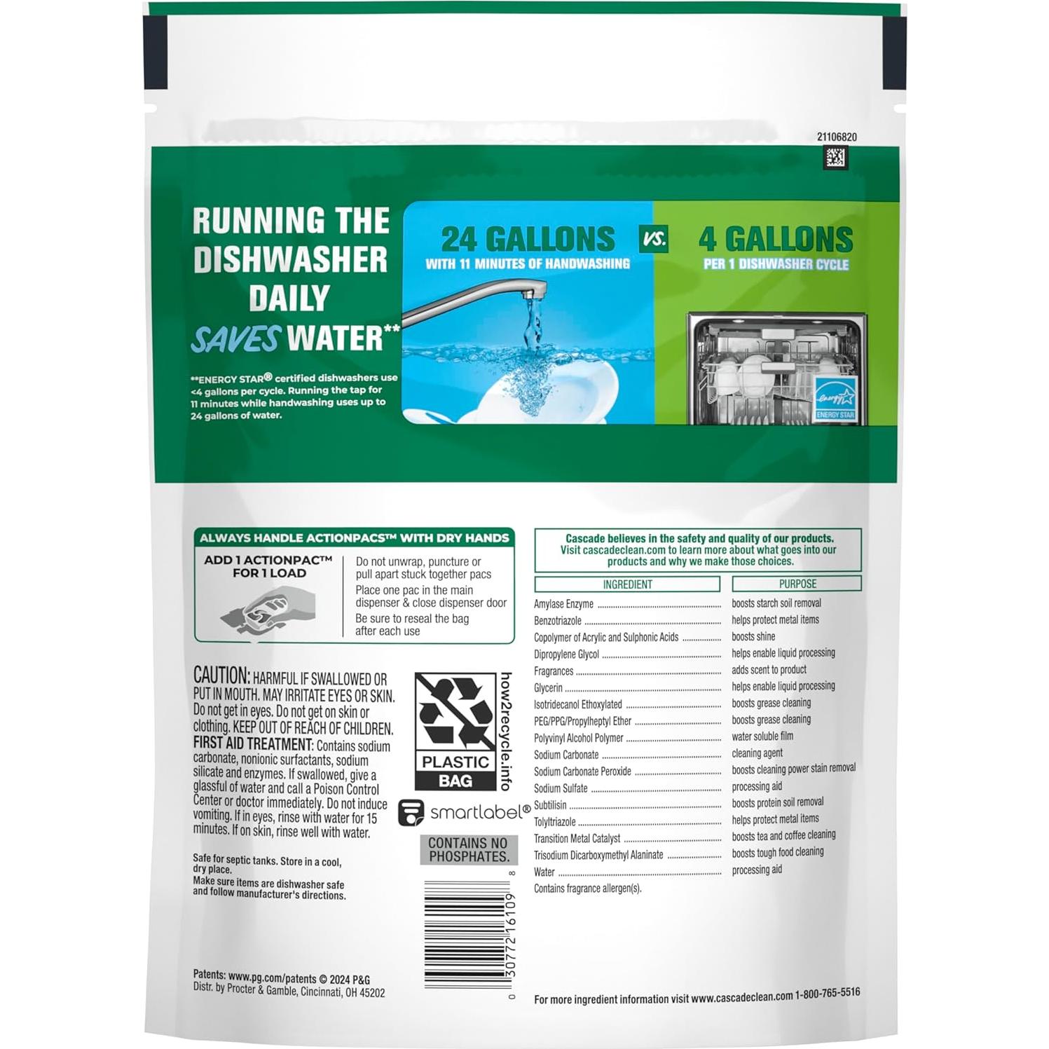 Cápsulas detergente para lavavajillas Cascade Free & Clear 19u