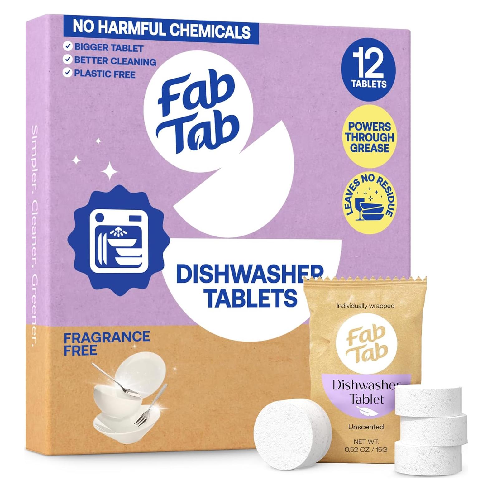 Tabletas para Lavavajillas Fab Tab Sin Fragancia 12 Unidades