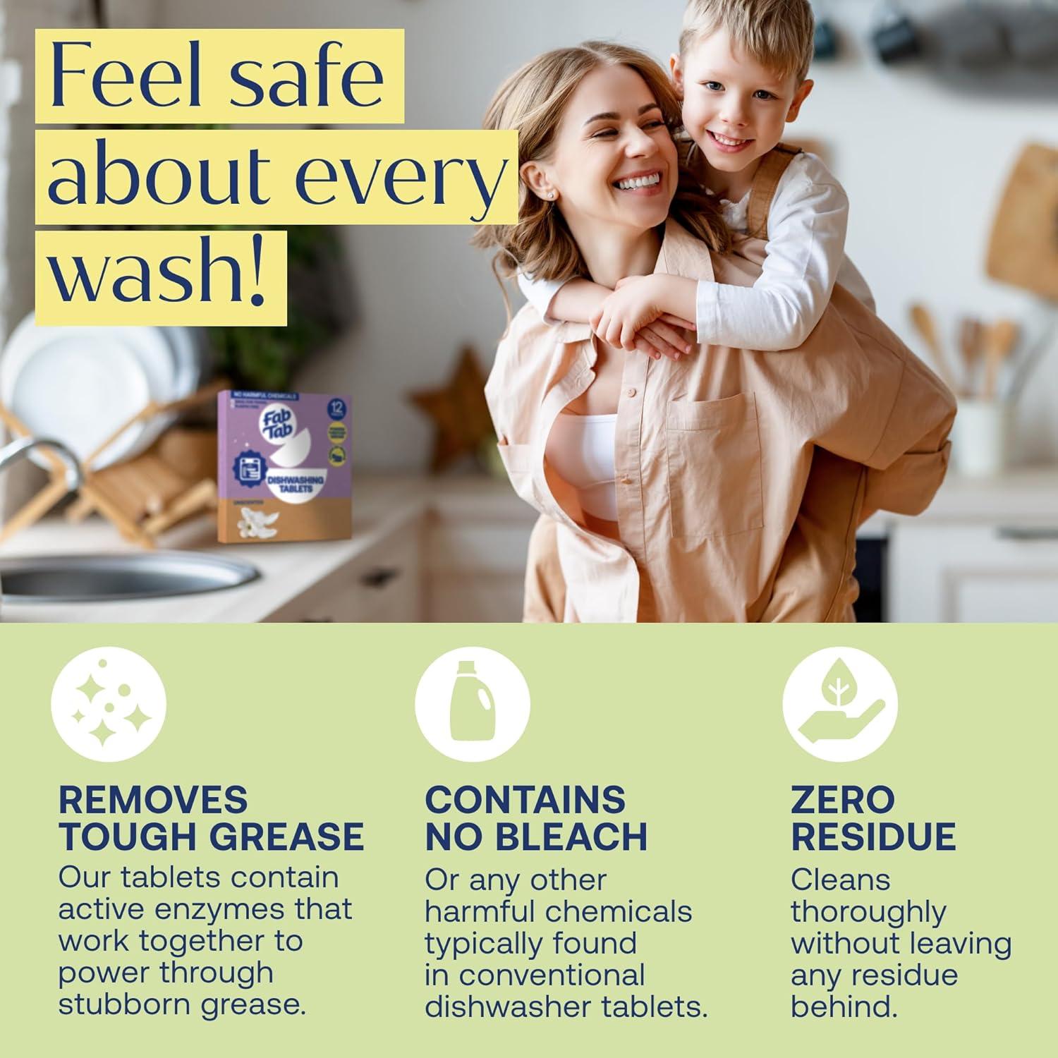 Tabletas para Lavavajillas Fab Tab Sin Fragancia 12 Unidades