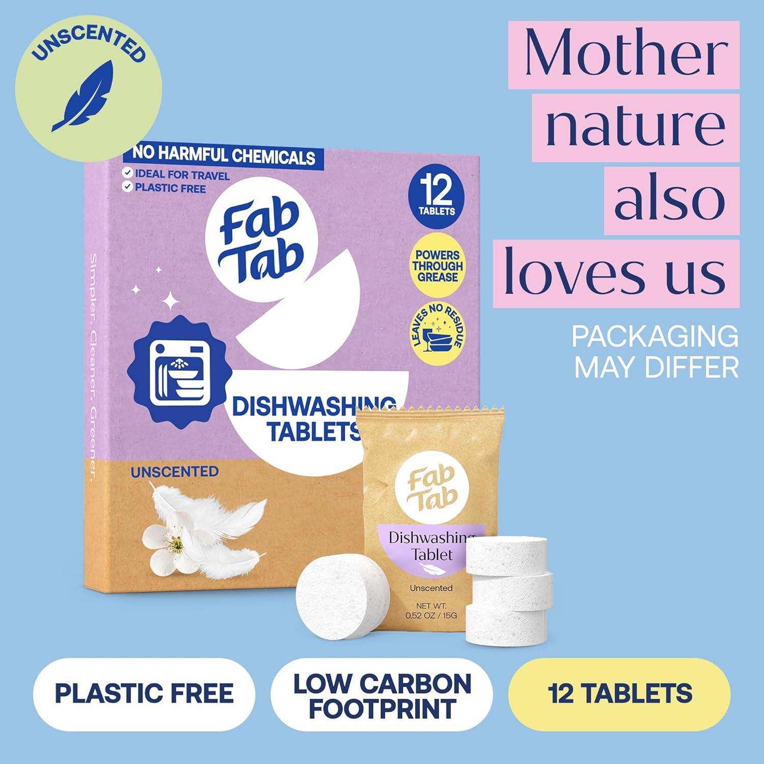 Tabletas para Lavavajillas Fab Tab Sin Fragancia 12 Unidades