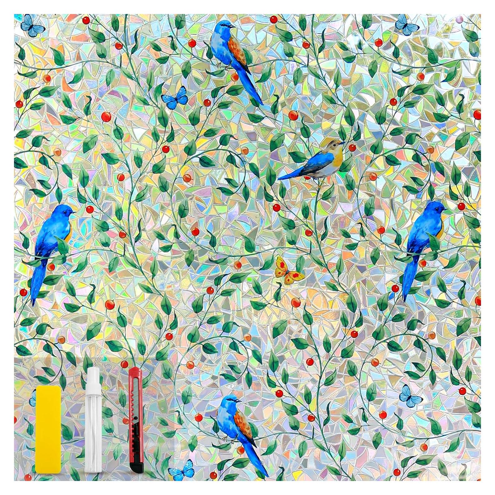 Película de Ventana Privacidad COUNTEWOL 44.5x199.4cm Pájaro Floral