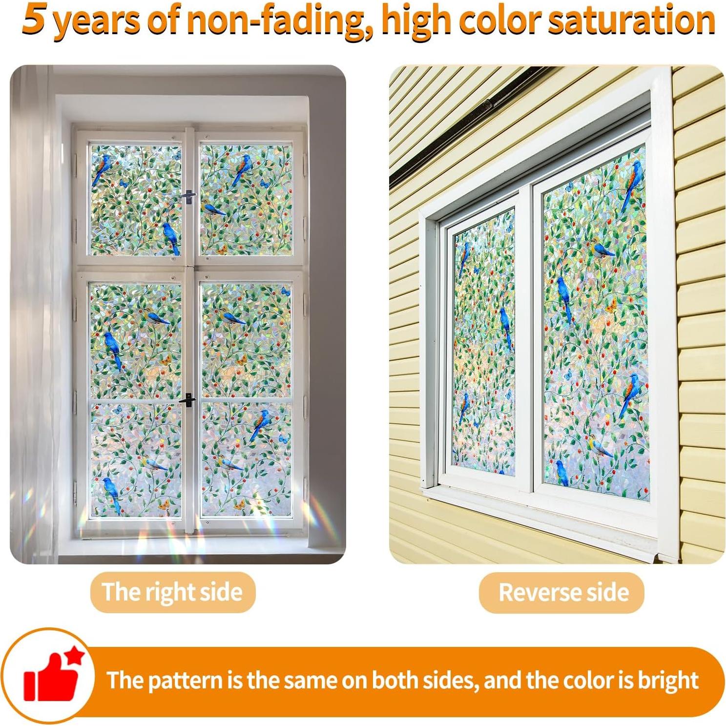 Película de Ventana Privacidad COUNTEWOL 44.5x199.4cm Pájaro Floral