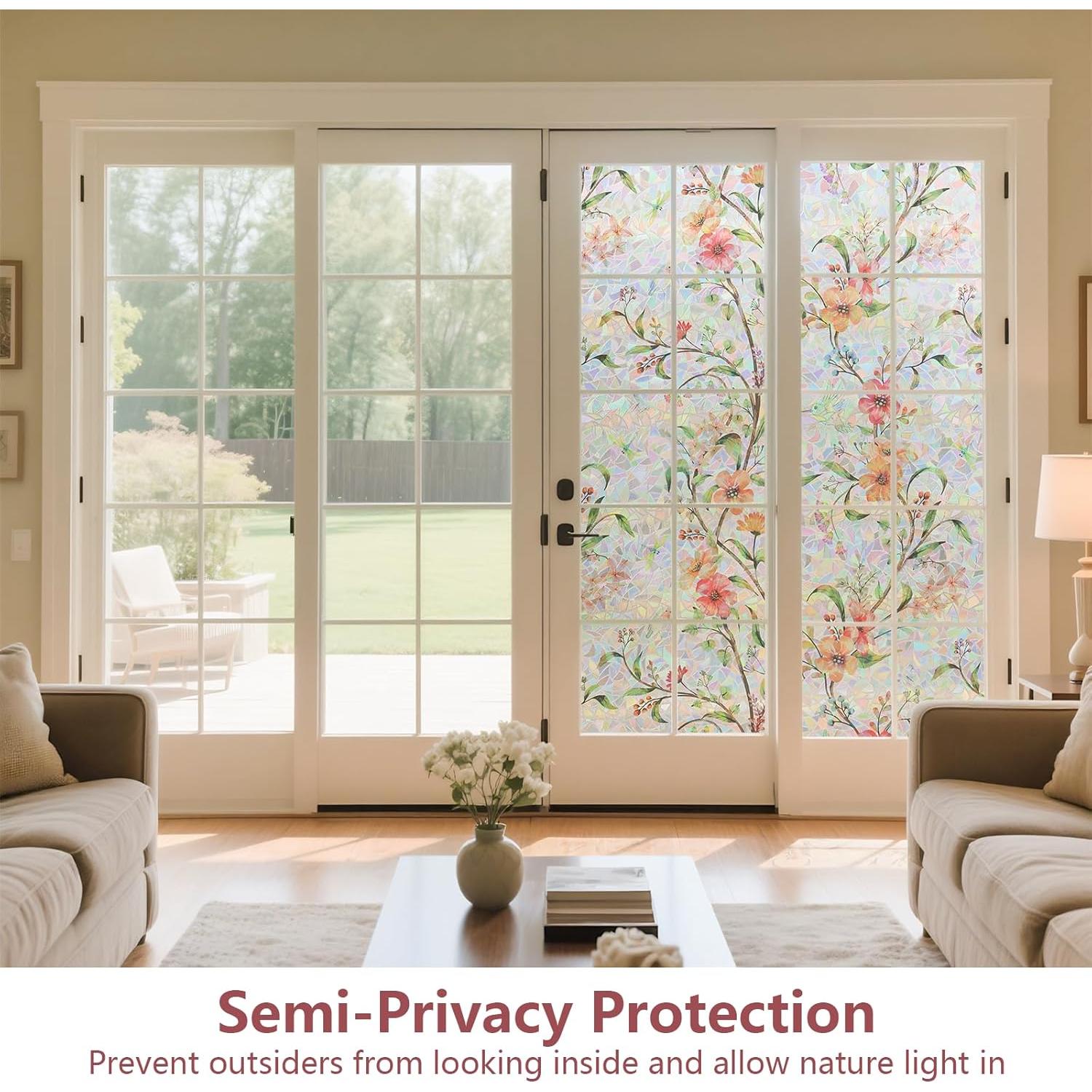 Película de Privacidad NINETREX 44.5x200cm Vinilo UV Flor Galsang