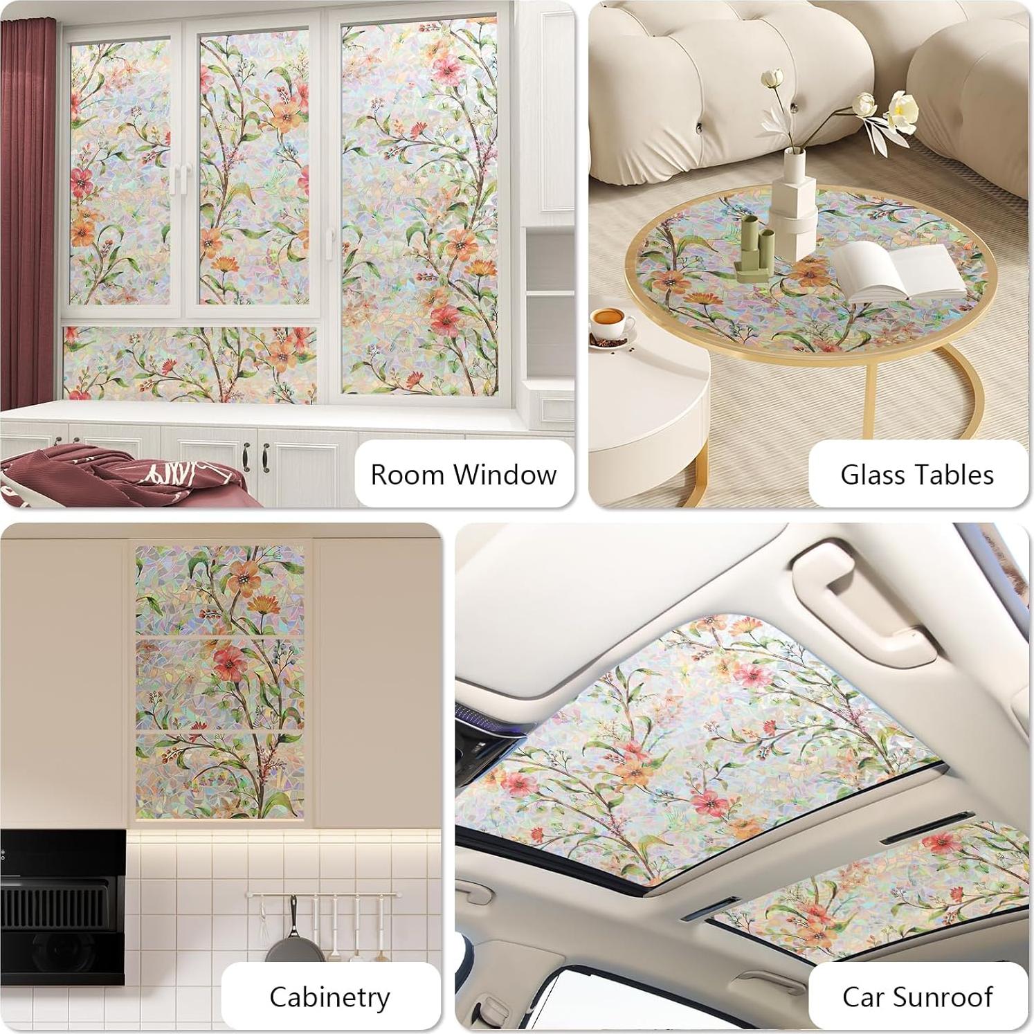 Película de Privacidad NINETREX 44.5x200cm Vinilo UV Flor Galsang