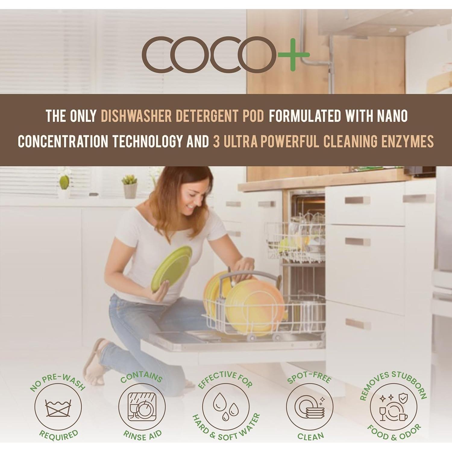 Cápsulas de Detergente para Lavavajillas COCO+ 50 Unidades Sin Fragancia