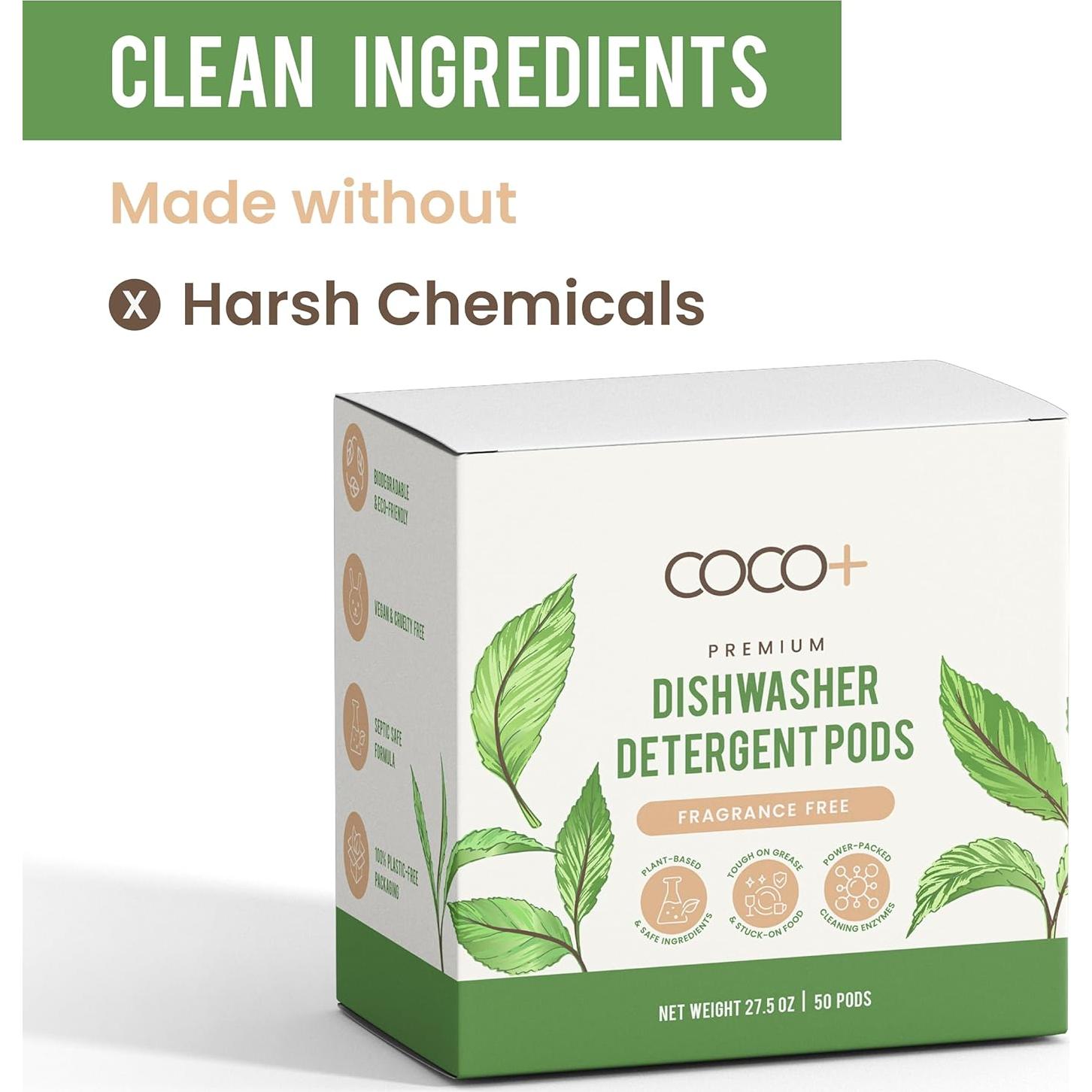 Cápsulas de Detergente para Lavavajillas COCO+ 50 Unidades Sin Fragancia