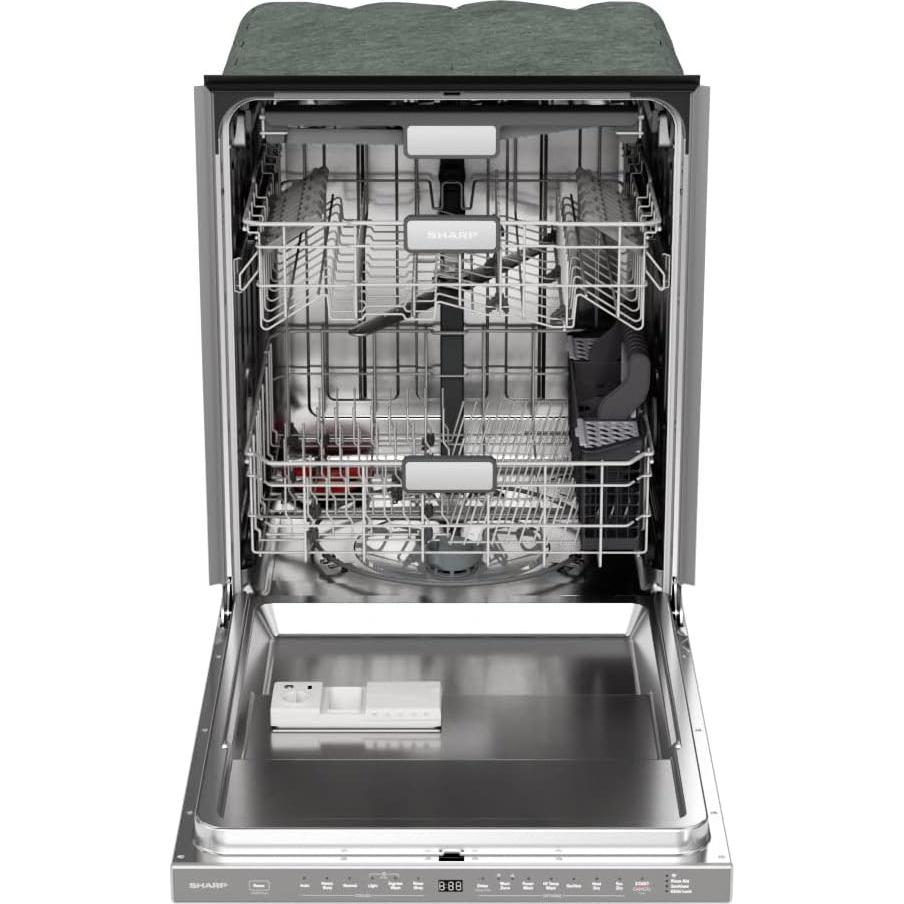 SHARP SDW6767HS Smart Dishwasher Works with Alexa. Includes LED Interior lights, Stainless Steel interior, Heated Dry with Fan Assist, Wash Zone cleans half load on either rack, Adjustable Third Rack