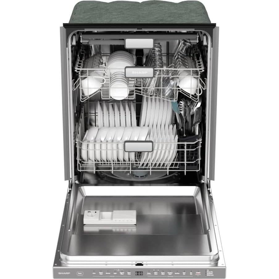 SHARP SDW6767HS Smart Dishwasher Works with Alexa. Includes LED Interior lights, Stainless Steel interior, Heated Dry with Fan Assist, Wash Zone cleans half load on either rack, Adjustable Third Rack
