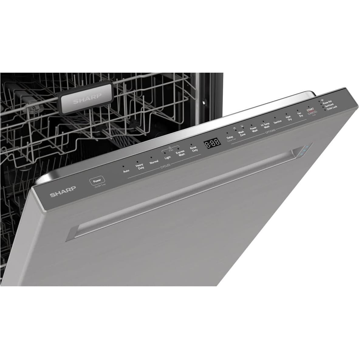 SHARP SDW6767HS Smart Dishwasher Works with Alexa. Includes LED Interior lights, Stainless Steel interior, Heated Dry with Fan Assist, Wash Zone cleans half load on either rack, Adjustable Third Rack