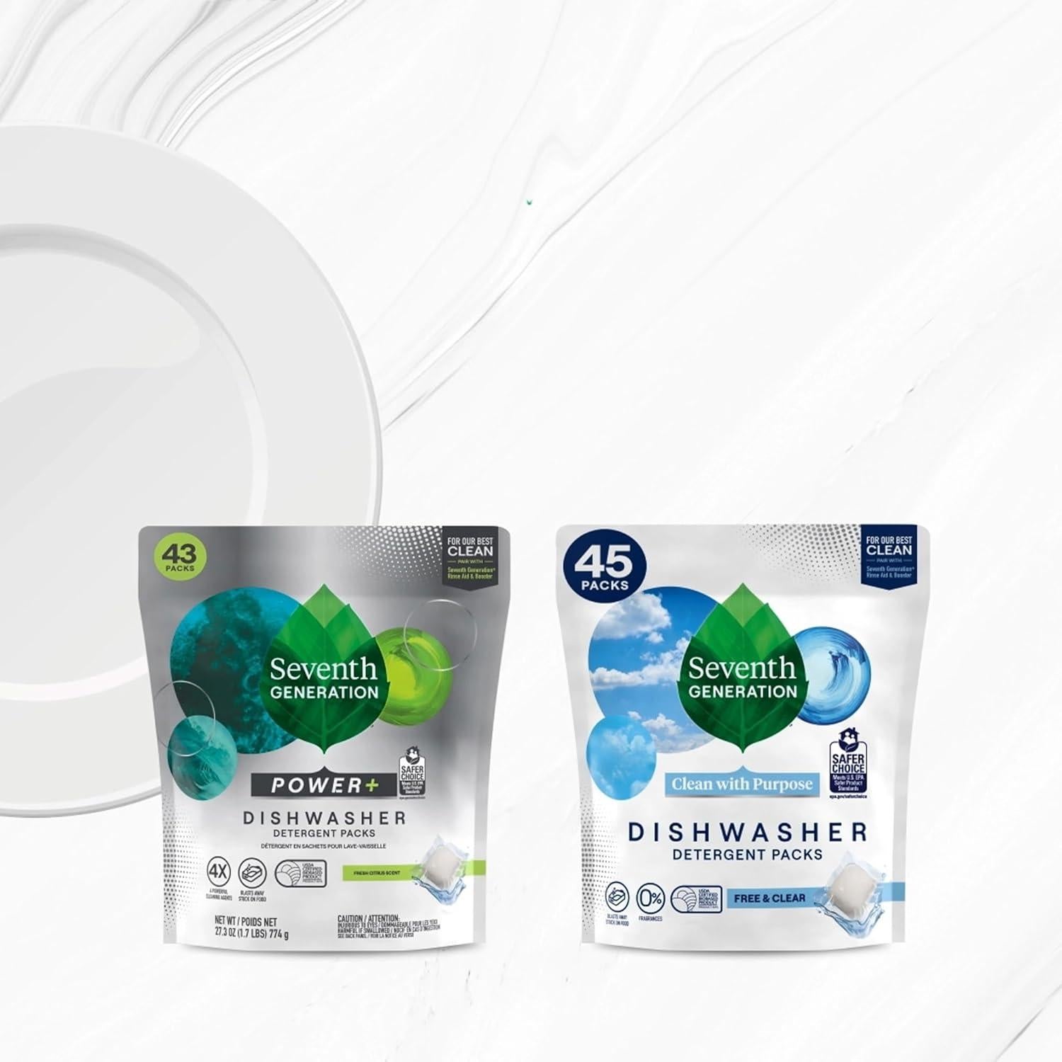 Detergente Natural para Lavavajillas Seventh Generation 45 Unidades - Aroma Libre y Claro