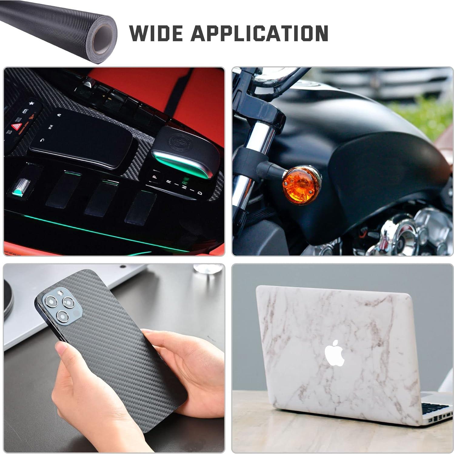 Vinilo de Fibra de Carbono 3D Yescom 5x30 m Autoadhesivo Negro