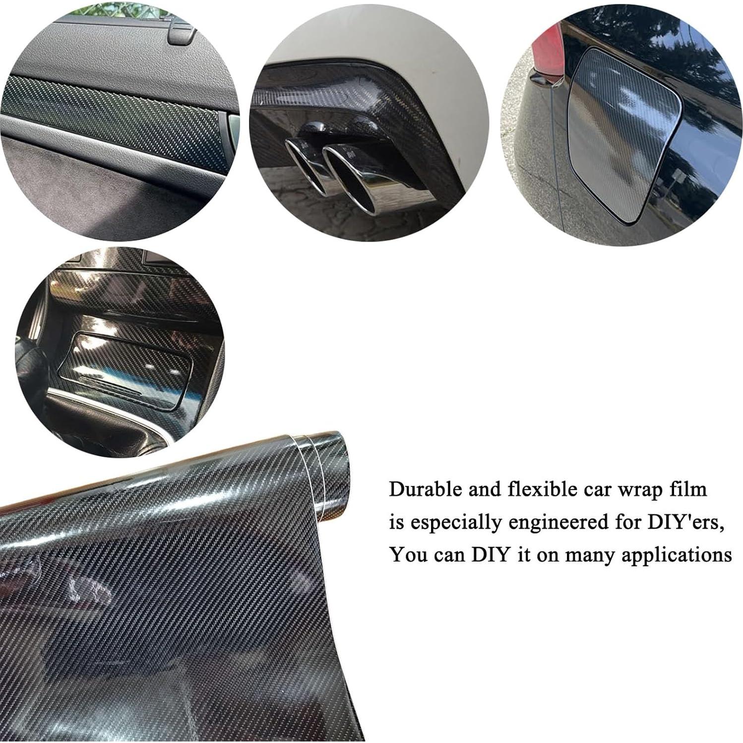 Vinilo de fibra de carbono USSDE 6D negro brillante 30.48x304.8cm