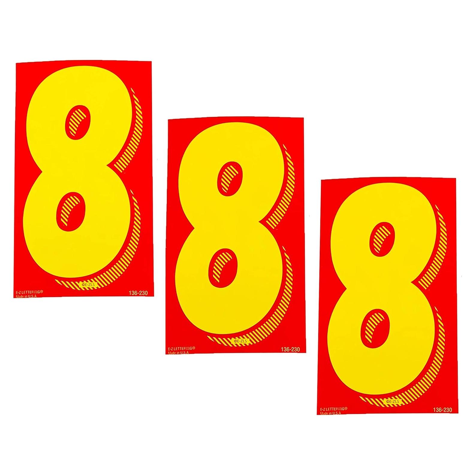 Calcomanías de Vinilo EZ Line Número 8 Amarillo/Rojo 19.05cm