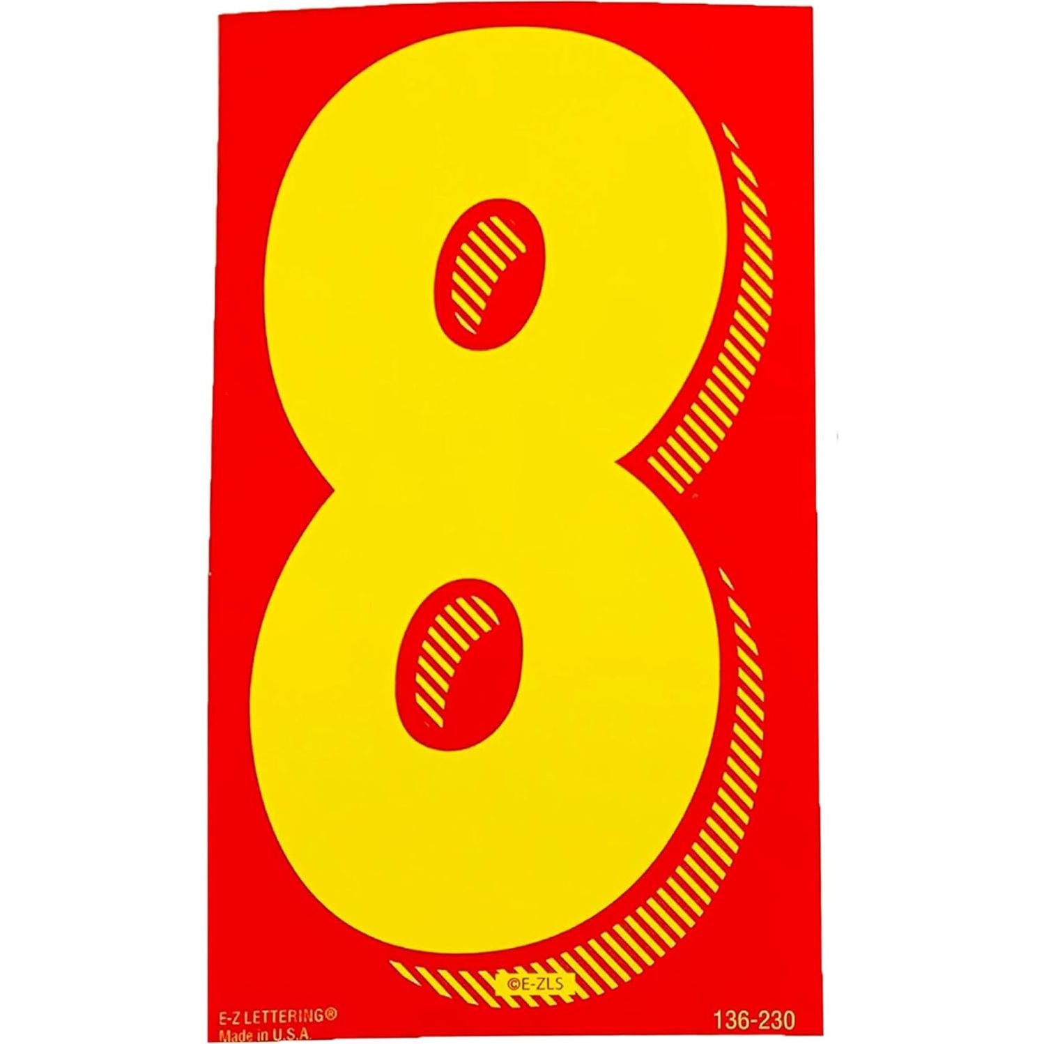 Calcomanías de Vinilo EZ Line Número 8 Amarillo/Rojo 19.05cm