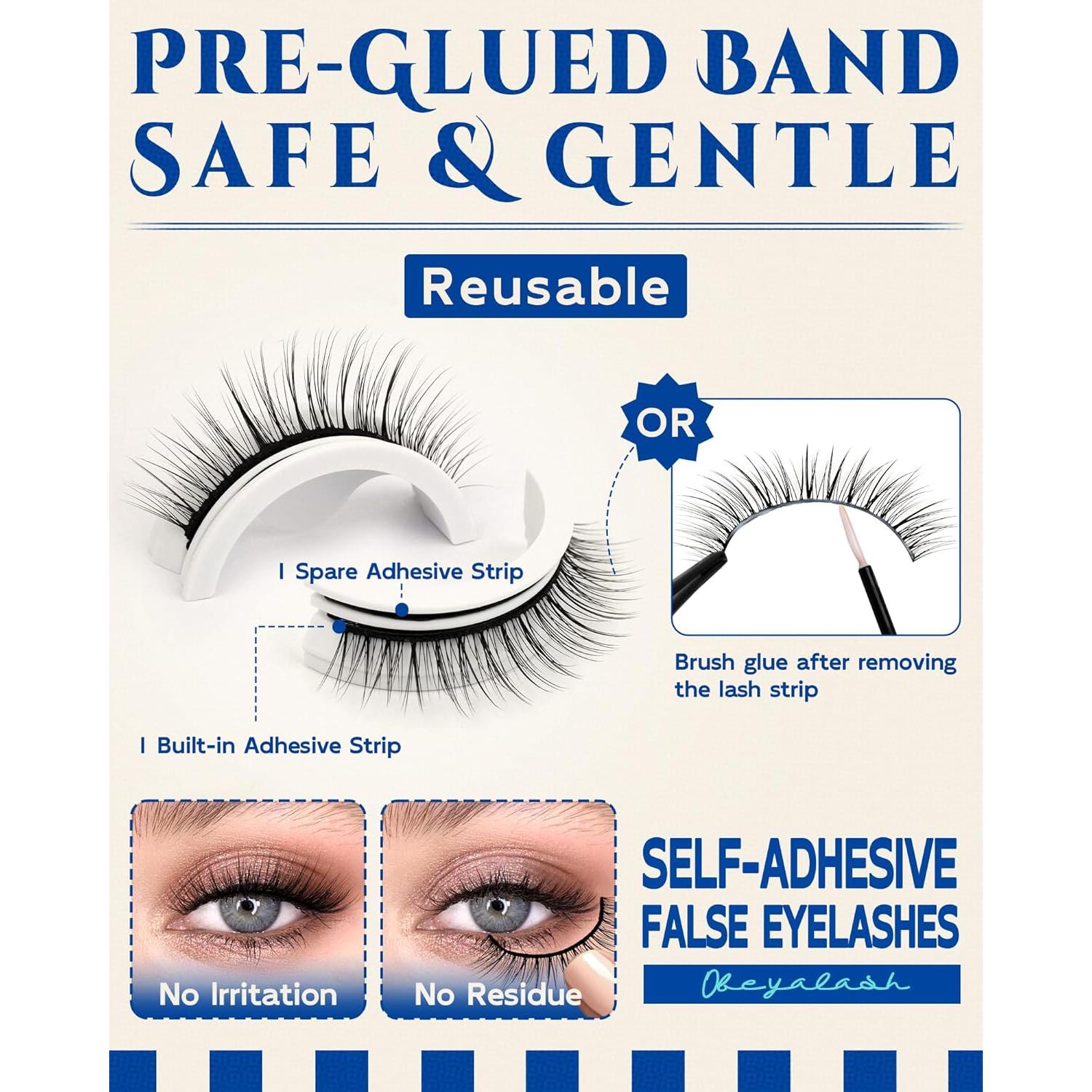 Pestañas Postizas Reutilizables Obeyalash 10mm 5 Pares Autoadhesivas