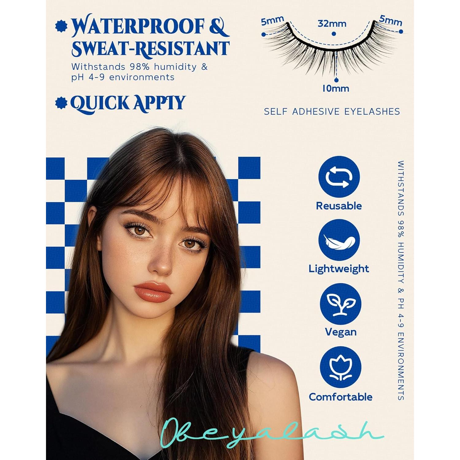 Pestañas Postizas Reutilizables Obeyalash 10mm 5 Pares Autoadhesivas