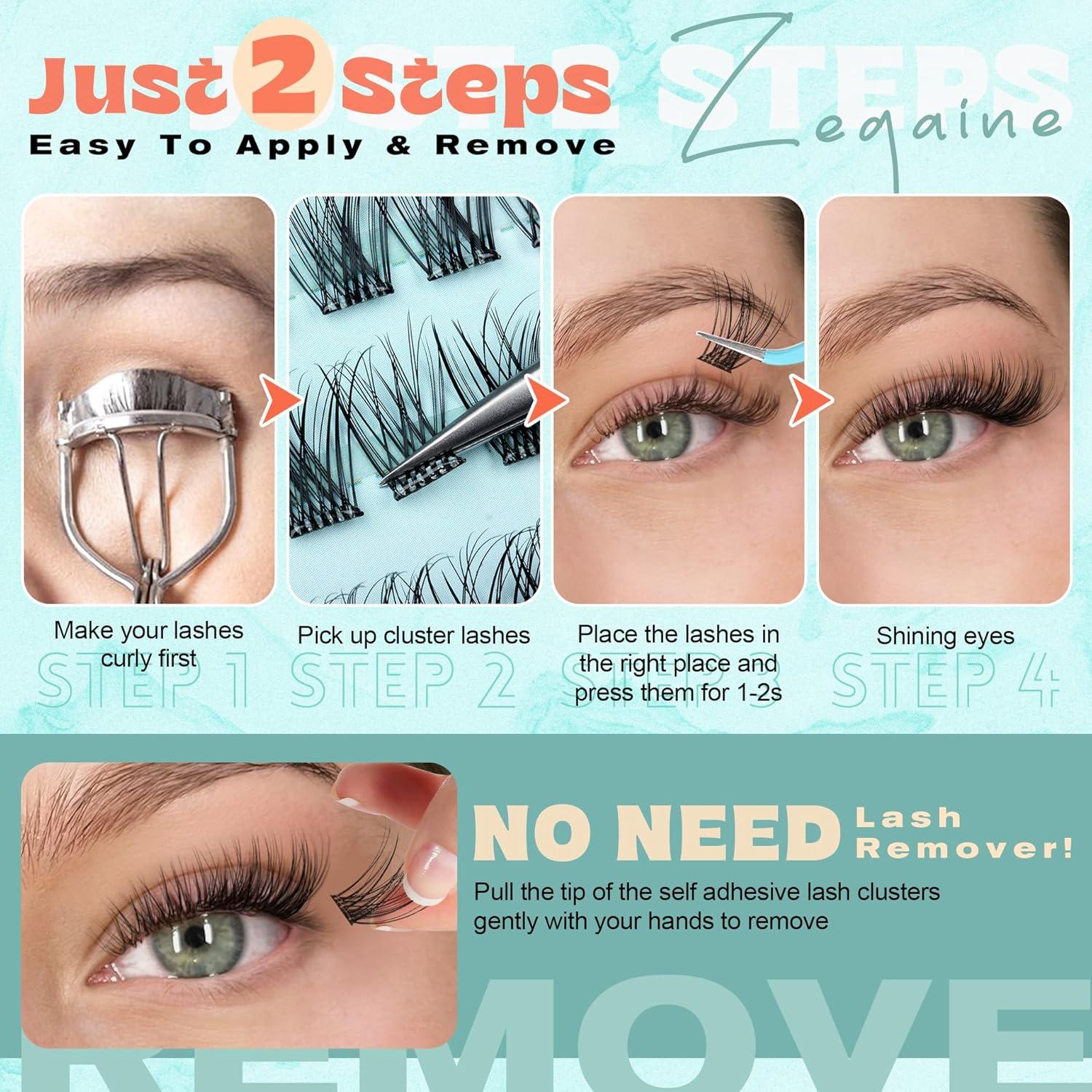 Grupos de Pestañas Autoadhesivas Zegaine 10-16mm Naturales 120Pcs