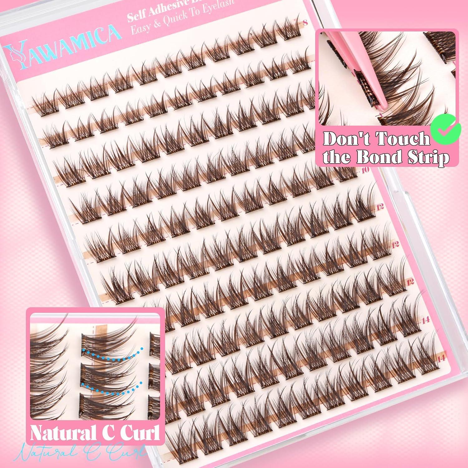 Grupos de Pestañas Autoadhesivas Yawamica Marrón 8-14mm Reutilizables