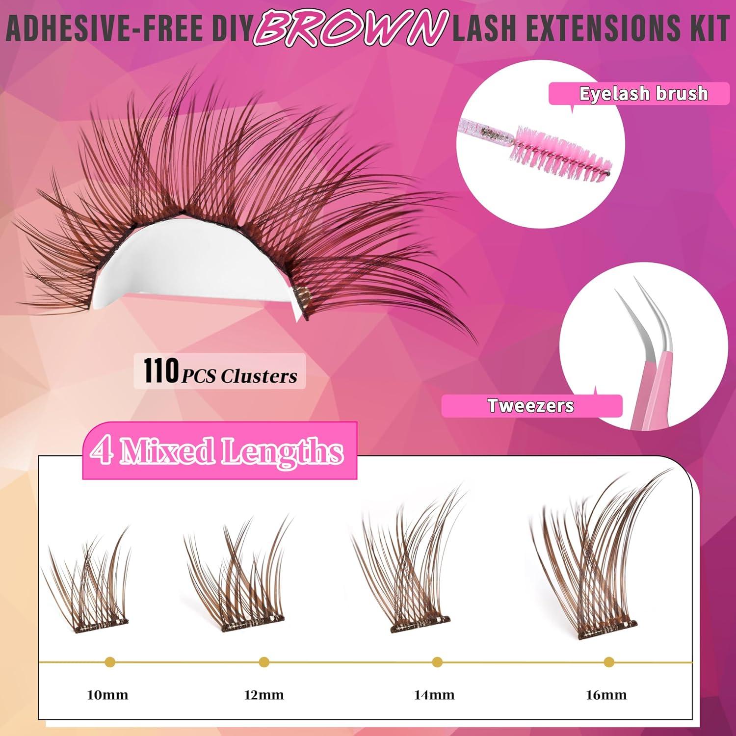 Grupos de Pestañas Autoadhesivas Marrón Yaiseiko 10-16mm C Curl