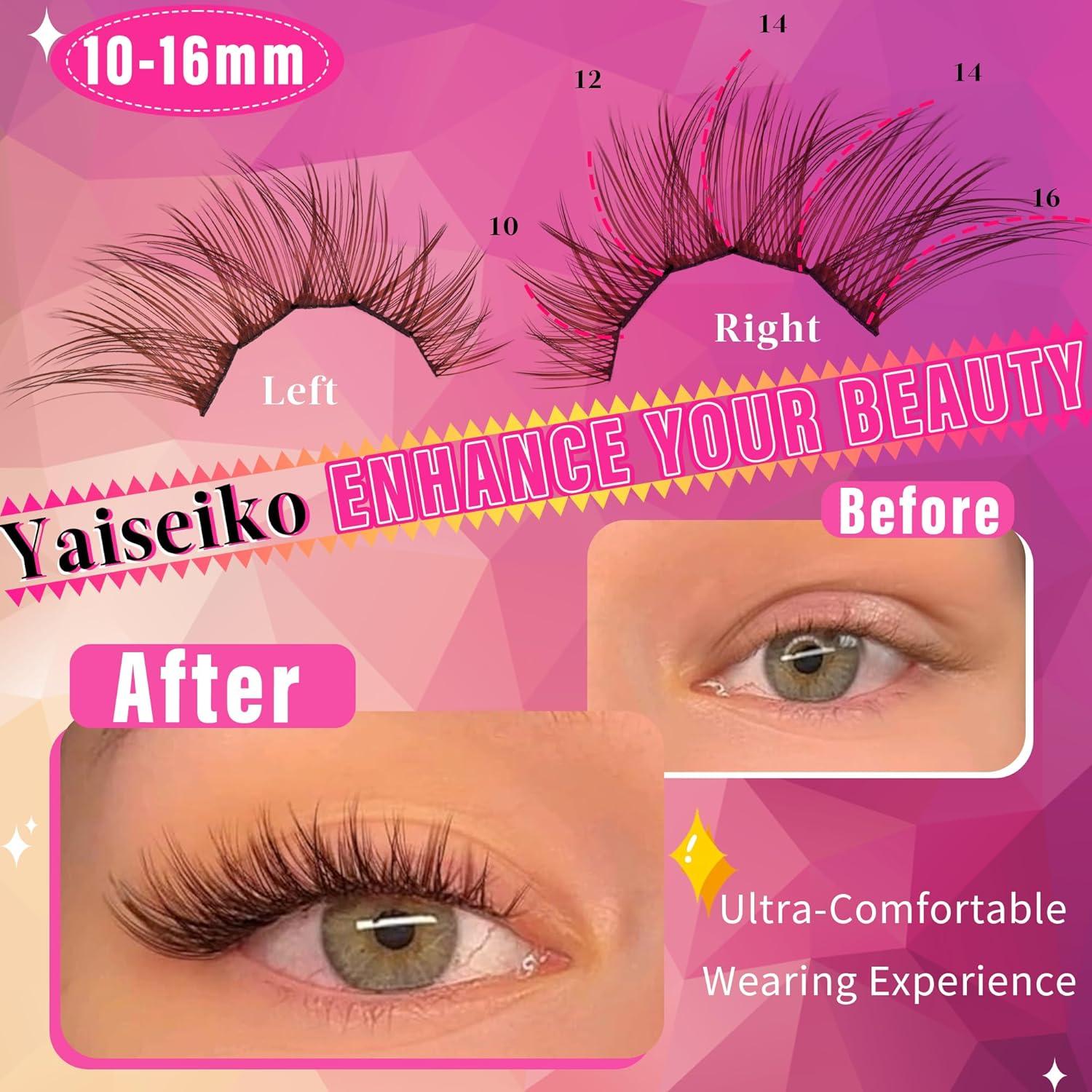 Grupos de Pestañas Autoadhesivas Marrón Yaiseiko 10-16mm C Curl