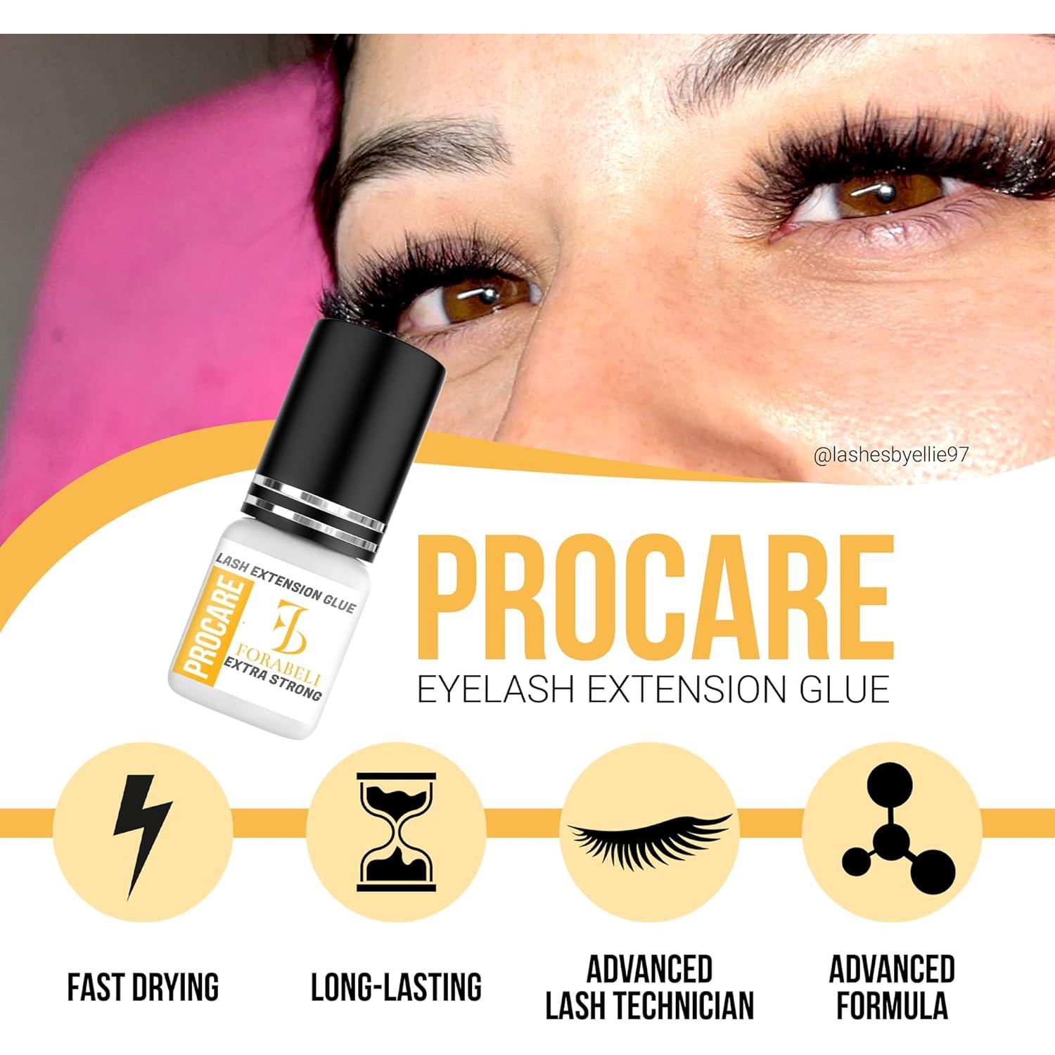 Adhesivo Profesional para Extensiones de Pestañas Forabeli Pro Care, Secado Rápido 1-2 Segundos, Retención 8 Semanas