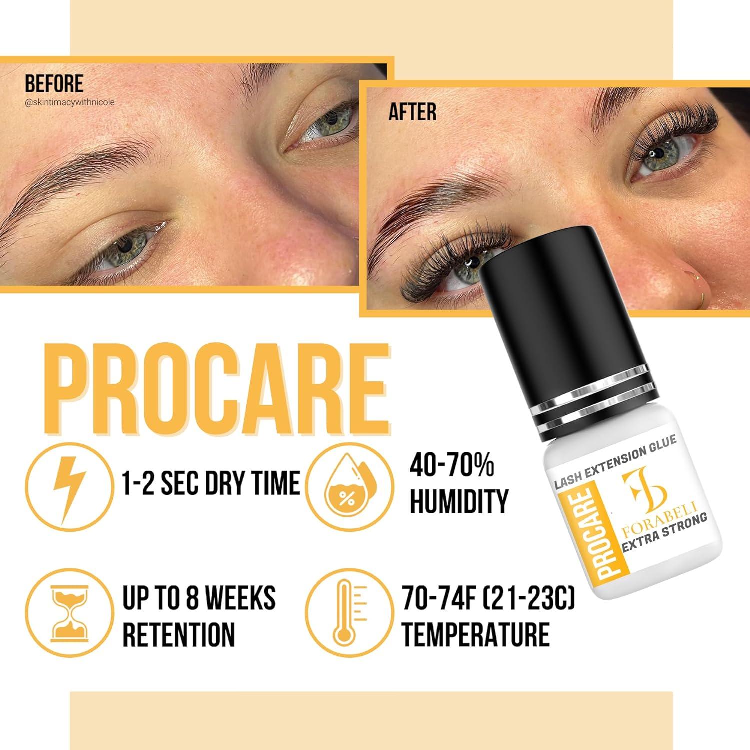 Adhesivo Profesional para Extensiones de Pestañas Forabeli Pro Care, Secado Rápido 1-2 Segundos, Retención 8 Semanas