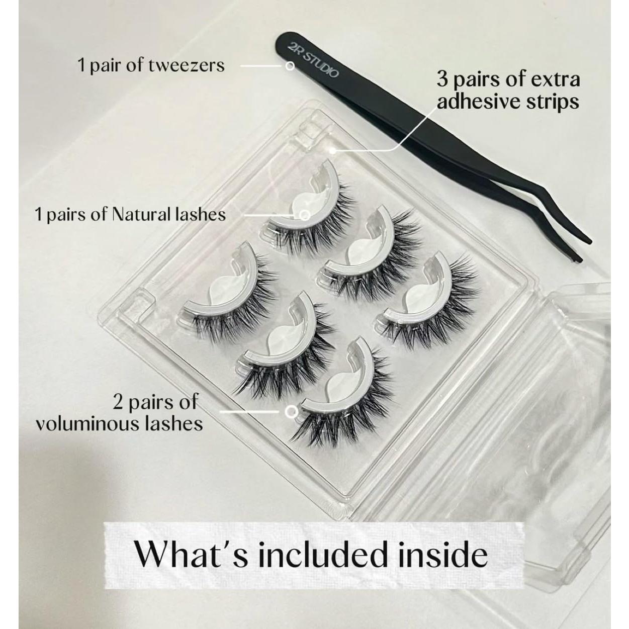 Pestañas Autoadhesivas 2R Studio - 3 Pares Naturales Curva C