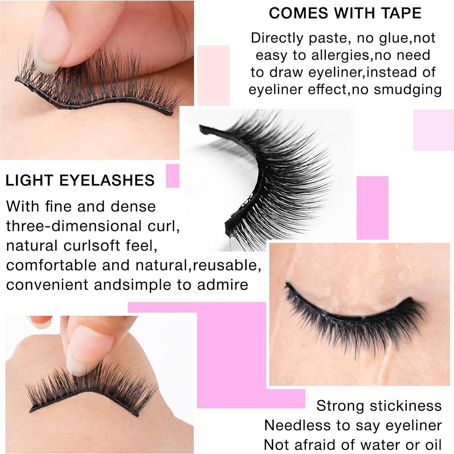 Self Adhesive Eyelashes Natural Look False Eyelashes Reusable Self Stick Lashes, No Glue Needed, 5 Pairs Mixed