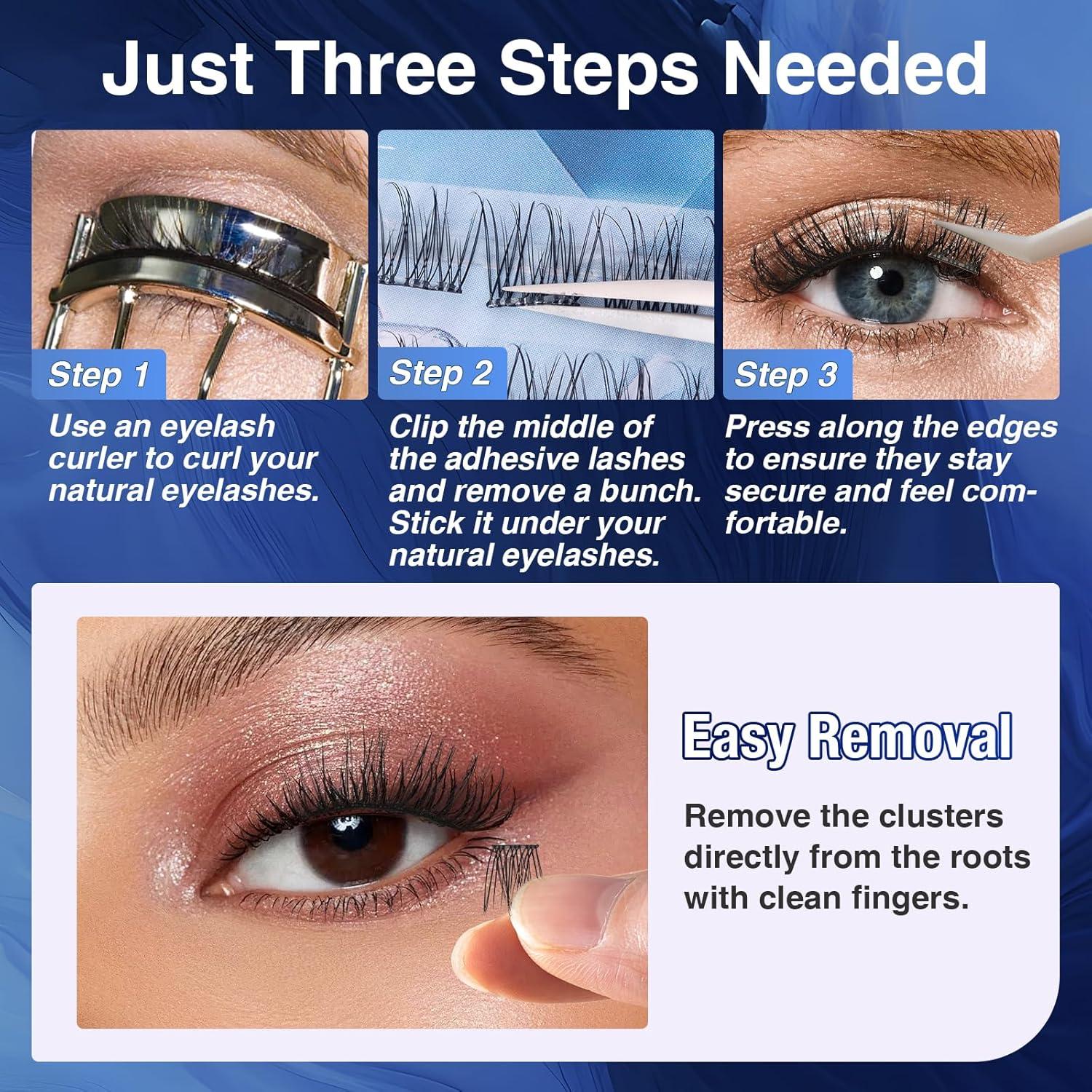 Grupos de Pestañas Autoadhesivas GOLLEE 72PCS D Curl Natural