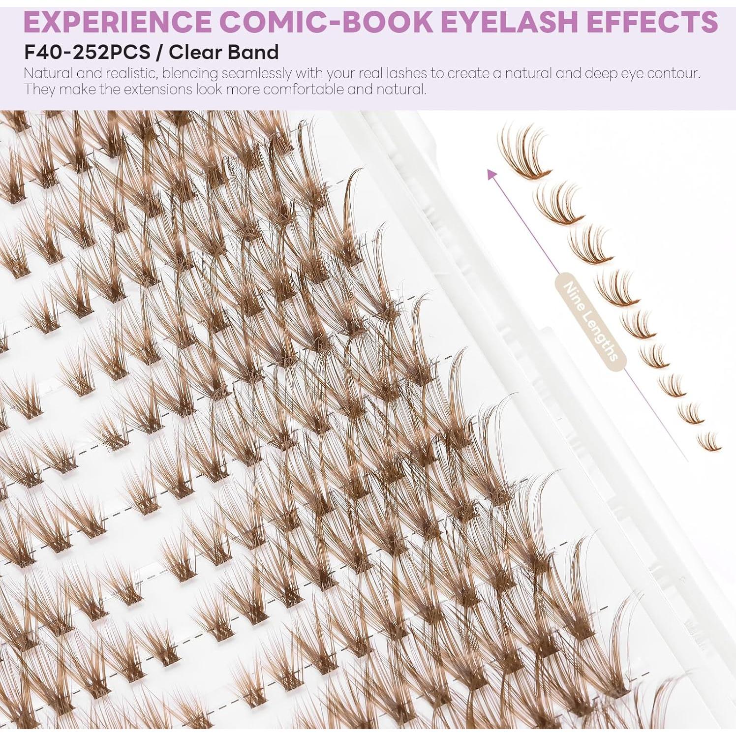 Racimos de Pestañas Postizas Marrones BYETOCE 252 Pcs 40D