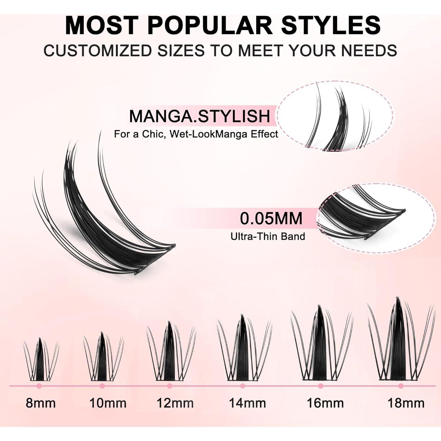 Kit de Pestañas Manga 120PCS GRACEFULIA 8-18mm Reutilizables