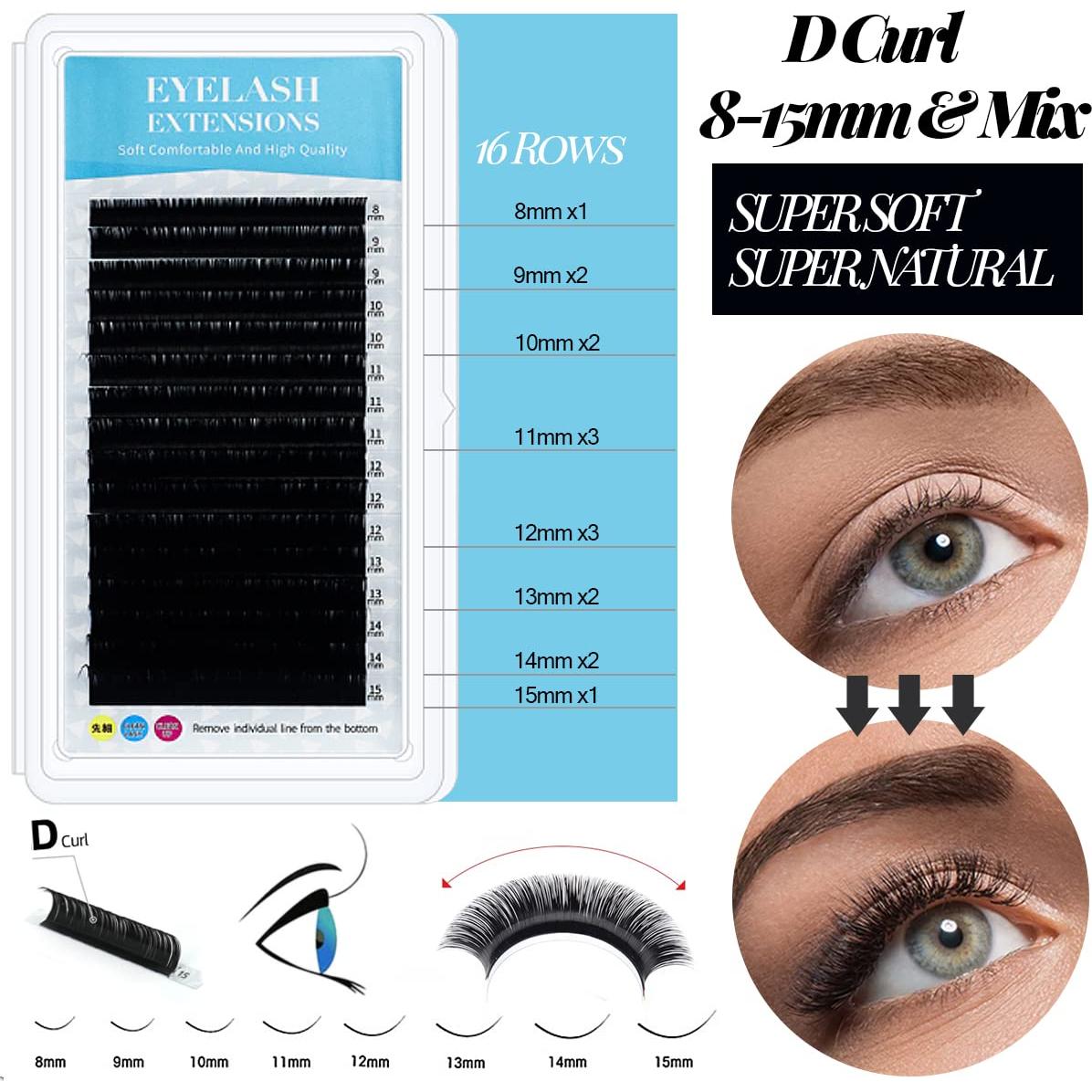 Kit de Extensión de Pestañas QUKLOGEN 0.07D Rizado 8-15mm