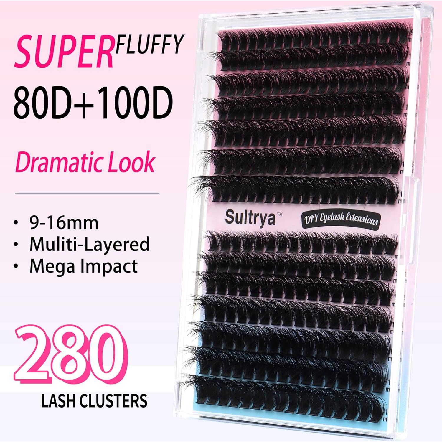 Extensiones de Pestañas Sultrya 280PCs 9-16mm 80D 100D Esponjoso